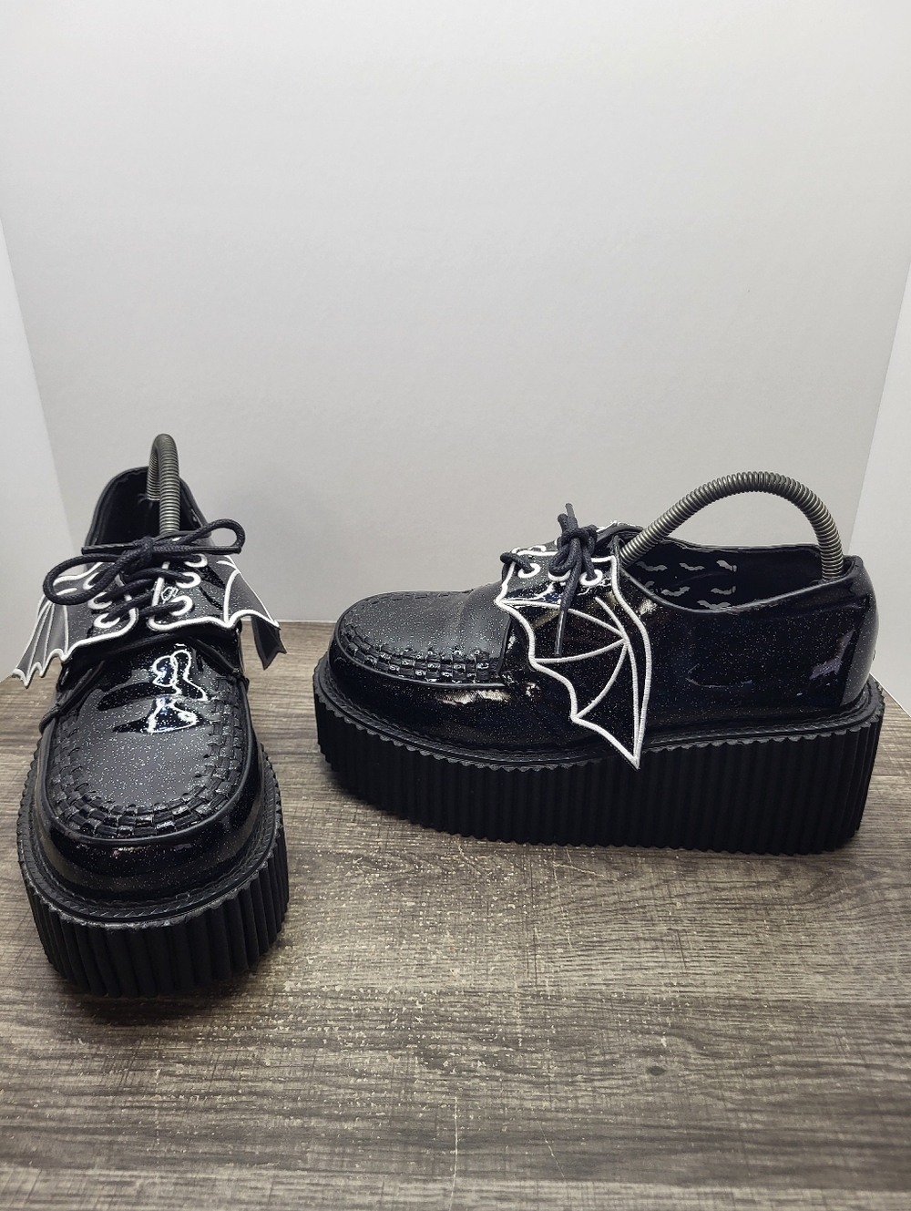 DEMONIA Creepers Punk Goth Black Glitter Platform Bat Wing  Shoes Women's Sz 11
